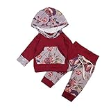 新生児　幼児　長袖パーカー＆長ズボン　上下セット　フラワー　ピンク　グリーン　ベビー女の子　秋服　スポーティー　カジュアル (70, ワイン)