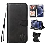 シャープ AQUOS Sense8(SH-54D/SHG11/SH-M26)ケース 手帳型 シャープセンス8ケース sh-54dケース shg11ケース sense8スマホケース アクオスセンス8ケース case 笑顔猫 ストラップ付き ベルトマグネット スタンド機能【AQUOS Sense8 SH-54D/SHG11/SH-M26対応】ブラック