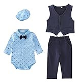 Bevalsa男の子 スーツ ベビー服 子供服 男の子 フォーマル スーツ ロンパース4点セット ロンパース＋ズボン＋ベスト＋帽子 長袖 結婚式 入園式 発表会 七五三 お宮参り キッズ ボーイズ