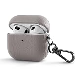 ZENIX DESIGN TECH Airpods4 用 ケース カラビナ付き 第4世代 PUレザー 保護 カバー ワイヤレス充電 対応 ZX-luxpods (グレイ)