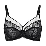 [DOBREVA] ブラジャー 大きいサイズ レディース レースブラ シースルー セクシーブラ ワイヤー入り パッドなし 小さく見せるブラ ブラック G80