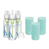 Dr. Brown's Anti-Colic Options+ シリコンスリーブ付きナローガラス哺乳瓶、ミント、BPAフリー、8オンス/250 ml、0m+ – 3個パック
