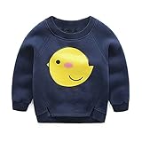 PANCY 子供服 秋冬 長袖 トレーナー 裏起毛 丸い襟 男の子 女の子 可愛い ひよこ プリント(110cm,ネイビー)