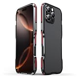 iphone16向けバンパー アルミ アイフォン16向けケース ストラップホール 放熱 メタルフレーム 金属サイド耐衝撃カバー(16,レッドブラック)