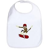 CafePress Sock Monkey Skateboarder Baby Bib - Standard Cloud White [Apparel] Cute Gift Present by Ca