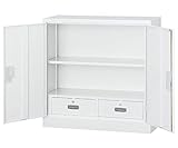 【HCB-TS33HDN】 キャビネット 書庫 収納 完成品 33タイプ 浅型 両開き書庫(引き出し付) 戸棚 書棚 【オフィス家具市場オリジナル:日本製】 W880×D380×H880 ホワイトグレー