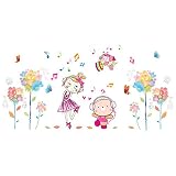 Winhappyhomeフラワーガール音楽ウォールアートステッカー用キッズ寝室リビングルーム保育園取り外しコーヒーショップ背景装飾DIYデカール