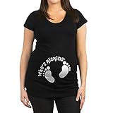 HUYB妊娠中　女性 マタニティ Ｔシャツ　半袖 who's kicking レター　フットプ リント トップス　春夏 快適 ゆったり 日常用　黒色 おしゃれ　快適　マタニティ服レディース (M, 黒