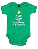 (キープ　カーム　スモルダーが来る。) Keep Calm And Here Comes The Smolder, プリント　ベビースーツ - グリーン/白/イエロー 12-18 ヶ月