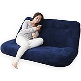 LOWYA （ロウヤ） 【あぐらシリーズ】 ローソファー リクライニング 42段階 ポケットコイル フロアソファ 2人掛け ソフト生地 ネイビー おしゃれ 新生活