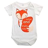 Canis新生児赤ちゃん男の子女の子半袖Fox文字プリントボディースーツ カラー: ホワイト