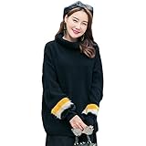 lime 女の子の秋と冬のレジャー黒の長袖ニットトップスルーズな暖かいタートルネックを保つ（プラスサイズ） ( 色 : ブラック , サイズ さいず : Xl xl )