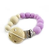 Silicone Teething Purple Stone Dummy Baby Pacifier Clip Natural Wood Beads Mom Nursing Waldorf Teeth