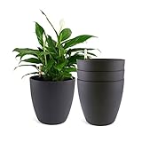 T4U 35CM プラスチック製 自己給水 プランター（水位計付き）、現代風装飾 ポット 家庭植物/多肉/花植物/ハーブ/サボテン 適用、黒 4個入り