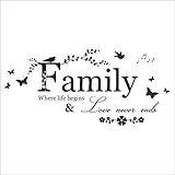 Family Where Life Begins and Love Never Ends Quote Decors Wall Saying Decals Quote for Home Wall Sti