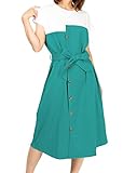 [マゴット] Maggot レディース ワンピース トレンチ レイヤード スタイル ベルト付き 夏 半袖 夏服 ロング リボン 可愛い (01グリーン)