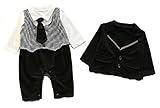 (カエナリエ) Kaenarie フォーマル スーツ タキシード 風 カバーオール ジャケット ネクタイ ベビー 3点 セット (70, 黒　ブラック)