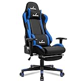 IODOOS ゲーミングチェア オットマン付き gaming chair オフィスチェア パソコンチェア デスクチェア 180度リクライニング 布地 通気性抜群 10cm上下昇降機能 肘掛付き(ブルー)01BBA