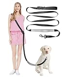 WANFIRE ハンズフリー 犬用リード 多機能 クロスボディ 1.5-2.7m 調節可能ウエストベルト 散歩・ジョギング・トレーニング・ランニング・ハイキング用 (黒にグレー 5-8.8ft)