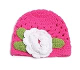(スマイル ワキキ)Smile YKK ベビーニット帽 ニットキャップ きぐるみ ベビートップハット 赤ちゃんニット帽 暖かい帽子 出産祝い秋冬 花付きローズ色＋ホワイト