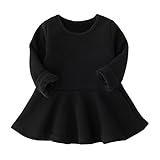 LittleSpring ベビー服 ワンピース 長袖 チュニック フレア スカート 裏起毛 防寒 あったか 秋 冬 子供服 女の子 通園通学 クリスマス プレゼント 記念日 黒 無地 95