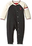 U.S. Polo Assn. Baby Boys' Fleece Varsity Romper Black Heather 3-6 Months [並行輸入品]