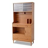 LOWYA （ロウヤ） 食器棚 レンジ台 オープンスペース 大容量収納 キレイみせるガラス扉 広々カトラリー収納 スライド収納 コンセント付き 幅90cm Aタイプ ナチュラル おしゃれ 新生活