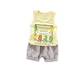 ベイビー服 男の子キャミソール Pojour ランニングシャツ 夏子供Ｔシャツ＋パンツ ボーイズ　2セット　子供ギフト 綿 通気 黄色 80cm
