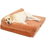 EMME 耐噛みL型犬用ベッド防水防傷ペットベッド 洗える シェニール生地柔らか ペットソファー 中型犬 大型犬対応 犬 ソファーベッド耐久性 高反発 抗菌防臭 ペットクッションあごのせペット用ベッド 猫 犬 室内用 寝床 高齢犬 子犬 介護用 ふわふわ枕付き滑り止め取り外せるカバー 89x69x17cm キャラメルブラウン Lサイズ