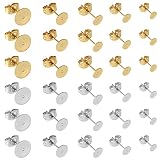 200個セット 丸皿 ピアス パーツ ゴールド シルバー 2色100ペア 5サイズ 3mm 4mm 5mm 6mm 8mm 平皿 台座付き キャッチ付きピアス 芯付ピアス金具
