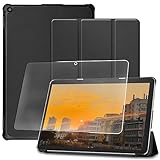 【全面保護グループ】対応 Amazon Fire HD 10 Plus/HD 10 2021 第11世代 適用ケース FOR HD 10 Plus 2021 適用保護カバー 衝撃吸収 + For Fire HD 10 2021 第11世代 適用強化ガラスフィルム 表面硬度9H 飛散防止処理 タブレット 専用 液晶保護フィルム 全面保護 (ブラック)