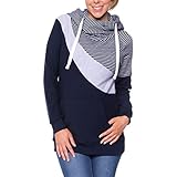 マタニティトップス 授乳服 産前産後 授乳口付き フード付きの Maternity T-Shirt - レディース 長袖 レイヤード ストライプ 綿 妊婦服 マタニティー 妊娠祝い [Zhhlinyu