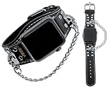レザースカルカフパンクブレスレット Apple Watch 49mm 46mm 45mm 44mm 42mm 41mm 40mm 38mm対応、Apple iWatch Ultra2/Ultraシリーズ10/9/8/7/6/5/4/3/2/1/SE/SE2用スチームパンクストラップ (38mm/40mm/41mm/S10,S11-42mm)