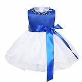（イーエフイー）EFE　4色選べ　子供ドレス　結婚式　ベビー　赤ちゃん　チュチュ　プリンセス　ガールズワンピース　パーティー　出産祝い　ドレス　真珠ネック　ノースリーブ　リボン飾り　3ヶ月-3歳 ブル