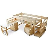 システムベッド すのこベッド デスク・チェスト付き 天然木 ベッドサイド本棚 宮・2口コンセント付き 階段タイプ ミドルサイズ ナチュラル