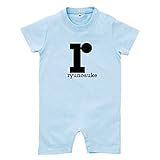 イニシャル ショート ロンパース [HR93] 80cm ライトブルー×ブラックロゴ 出産祝い 誕生日 プレゼント おしゃれな 名入れ ベビー服