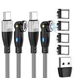 JJ JULIE JAPAN マグネット充電ケーブル PD対応 9PIN 60W 2m USBケーブル 2本セット Type-C端子 4個入り 急速充電対応 USB-C QC データ通信対応 スイングヘッド (2m,シルバー)