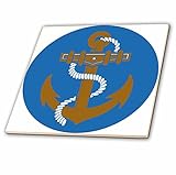 Anne Marie Baugh – Sailing – ブルー、ホワイト、ゴールドSail Boatアンカーエンブレム – タイル 4-Inch-Ceramic ct_211040_1