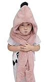 (ビグッド)Bigood 赤ちゃん 子供 帽子＋マフラー＋手袋セット キャップ 帽子 男の子 女の子 可愛いぬいぐるみキャップ 秋冬 あったかな ベビー用 ボールボール付 キッズ ライトピンク