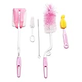 Honel スポンジブラシ 哺乳びん洗浄 洗いブラシ 哺乳瓶 ブラシ 2WAYタイプ プラスチック製哺乳びん専用 5点セット ピンク