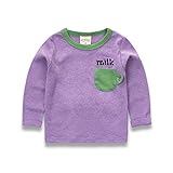 PANCY 子供服 春秋 長袖 Tシャツ キッズ トレーナー 丸い襟 男の子 女の子 可愛い シンプル(パープル,130cm)