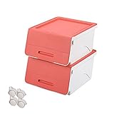 山善(YAMAZEN) オープンボックス フタ付き収納ボックス 2個組 浅型 キャスター付き サンドピンク