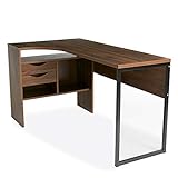 LOWYA （ロウヤ） L字型 パソコンデスク コンパクト オープン収納 引き出し2杯 リアル木目 デスク 幅145cm ウォルナット 新生活