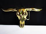 B。新しいメンズカウボーイ西部Big Skull Bullベルトバックルロングホーンメタルゴールド
