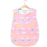 mikistory ふわふわ 赤ちゃん 新生児綿100% 出産祝い 6層寝袋幼児春夏 プリント赤ちゃん 寝袋 1～3歳頃 Pink Clouds M