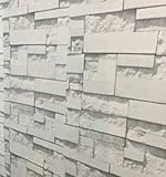 【DIY 壁紙シール】　レンガ　かんたん貼付シールタイプ　45cm×10m リフォーム　ウォールステッカー 防水 （貼り方説明書付） (３Ｄ ホワイト)