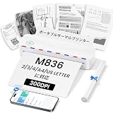 【2026年新型】Phomemo サーマルプリンター A4幅 M836 小型モバイルプリンター スマホ対応 PC対応 304dpi 感熱 ビジネス向け 幅：A4/A5/A6/A7/A8 多サイズ HD モノクロ印刷 充電式 PDF Word Excel 日本語 出張 旅行に最適 ホワイト