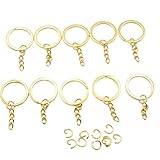 KUKU工房 平型キーリング金具 キーホルダー金具 チェーン付き 丸カン付き 10個セット (ガンメタ)