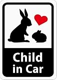 Child in Car 「うさぎの親子」 車用ステッカー (マグネット) (ホワイト) ／ こどもが乗ってます s05