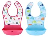 (アレックスユール)防水 リコーンエプロン 子供の三次元の食事のポケット 調節 よだれかけ 2枚セット 赤ちゃん4ヶ月以上